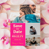 Bold Pink Typografie Foto Collage Save the Date Folie Uitnodiging