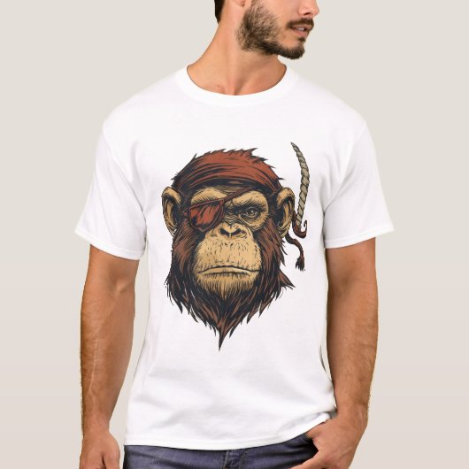 Bold Pirate Monkey Illustratie T-shirt (Voorkant)