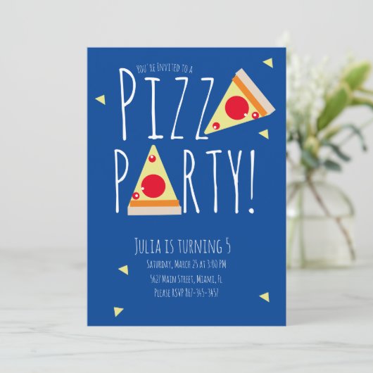 Bold Pizza Birthday Party Restaurant Blue Red Kaart (Staand voorkant)