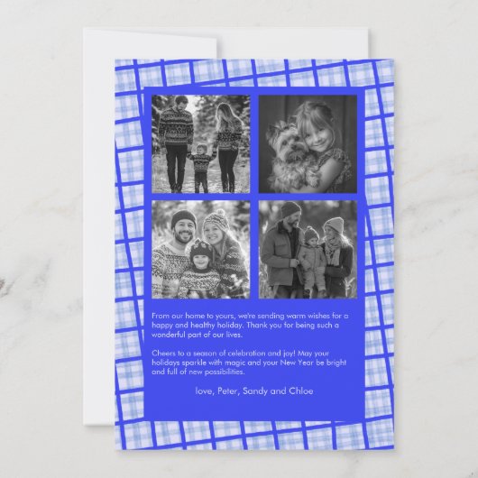 Bold Plaid Gingham Christmas Custom Photo Collage Feestdagenkaart (Achterkant)
