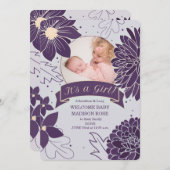 Bold Plum Botanical Het is een meisjesaankondiging Aankondiging (Voorkant / Achterkant)