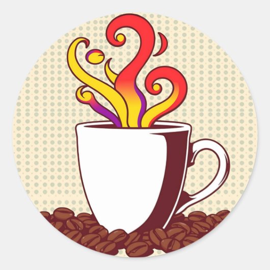 Bold Pop Art Coffee Cup Retro Ronde Sticker (Voorkant)