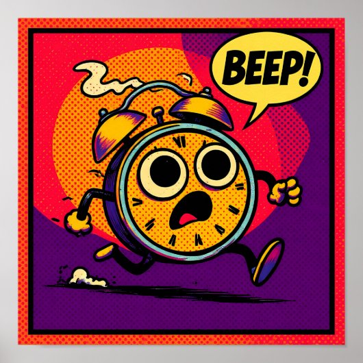 Bold Pop Art Graphic: Ablaze Clock with BEEP! Poster (Voorkant)