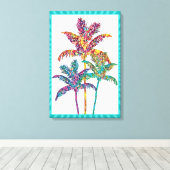 Bold Pop Art Palm Trees Tropical Design Canvas Afdruk (Insitu (Houten vloer))
