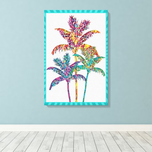 Bold Pop Art Palm Trees Tropical Design Canvas Afdruk (Insitu (Houten vloer))
