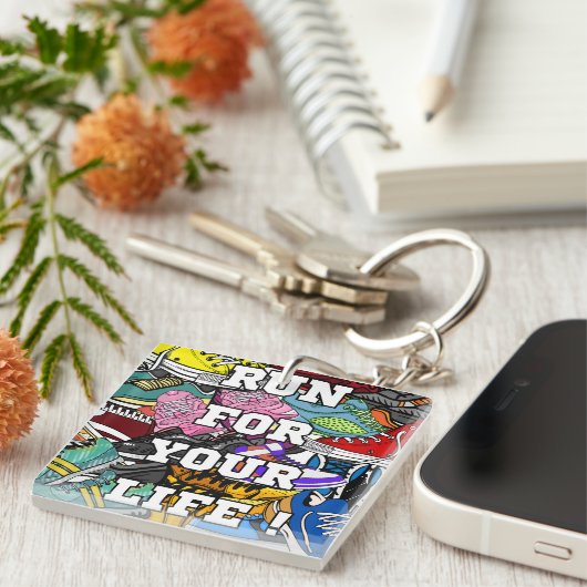 Bold Pop Art Runner Jogger Sleutelhanger (Voorkant Rechts)