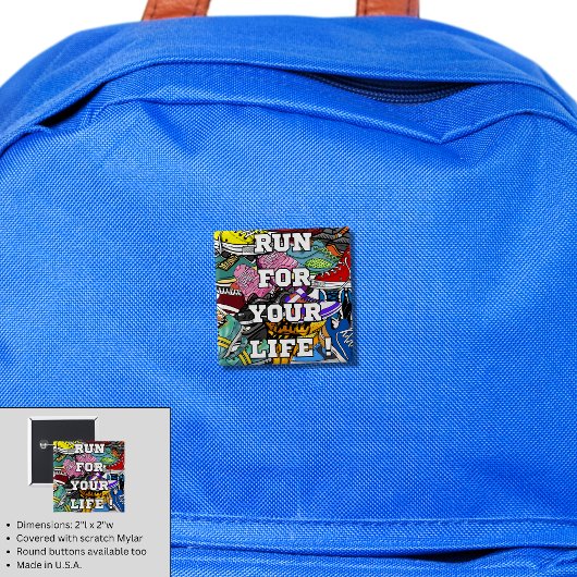 Bold Pop Art Runner Jogger Vierkante Button 5,1 Cm