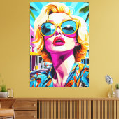 Bold Pop Kunstportret van Glamoureuze Vrouw Canvas Afdruk (Insitu (Woonkamer))