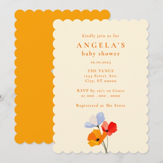 Bold Poppy Floral Baby shower Kaart (Voorkant / Achterkant)