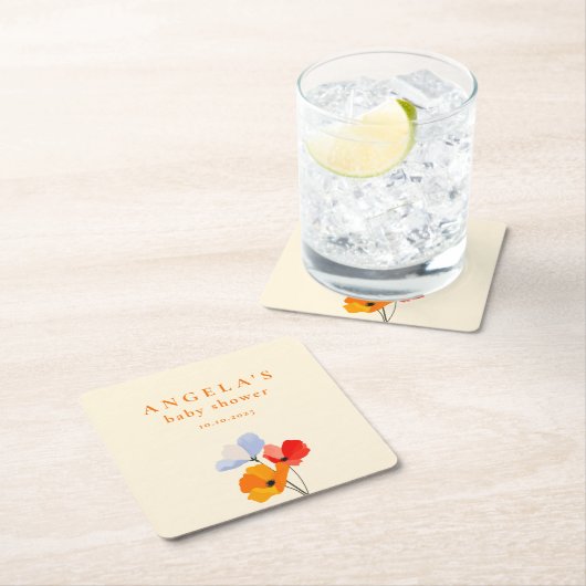 Bold Poppy Floral Baby shower Kartonnen Onderzetters (Insitu)