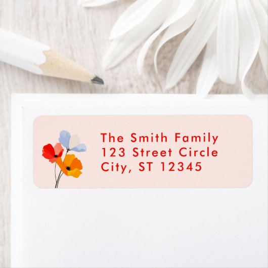 Bold Poppy Floral Retour Adres Label (Insitu)
