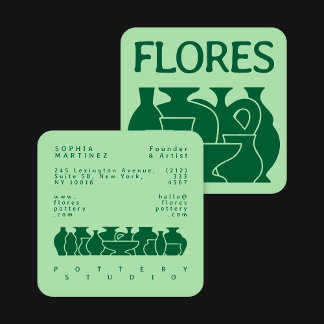 Bold Pottery Vase Silhouette Design Business Card Vierkante Visitekaartje