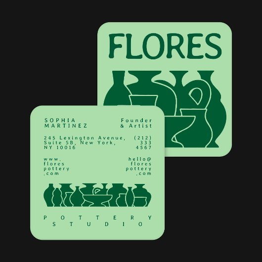 Bold Pottery Vase Silhouette Design Business Card Vierkante Visitekaartje