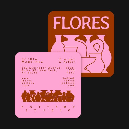 Bold Pottery Vase Silhouette Design Business Card Vierkante Visitekaartje