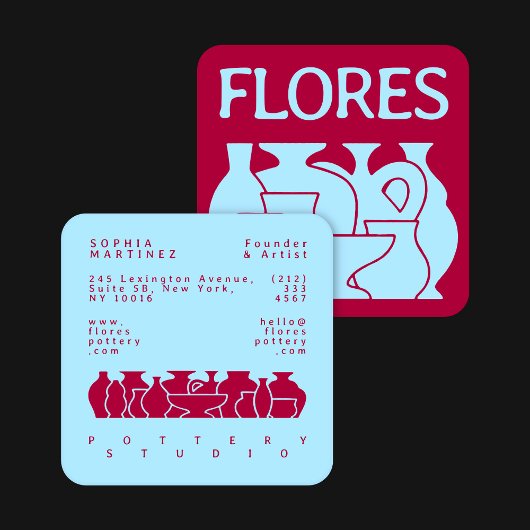 Bold Pottery Vase Silhouette Design Business Card Vierkante Visitekaartje