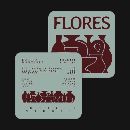 Bold Pottery Vase Silhouette Design Business Card Vierkante Visitekaartje