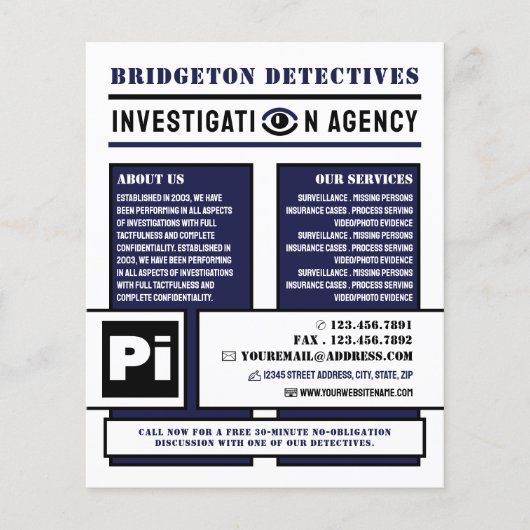 Bold Private Eye, privédetective Investigator Flyer (Voorkant)