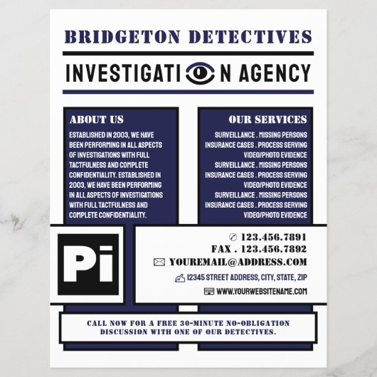 Bold Private Eye, privédetective Investigator Flyer (Voorkant)
