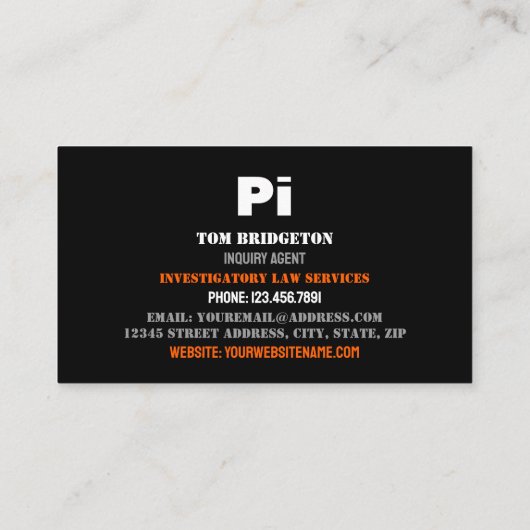 Bold Private Eye, privédetective Investigator Visitekaartje (Achterkant)