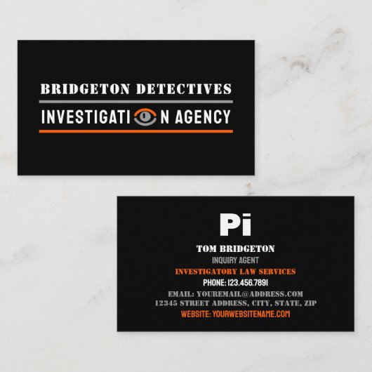 Bold Private Eye, privédetective Investigator Visitekaartje (Voorkant / Achterkant)