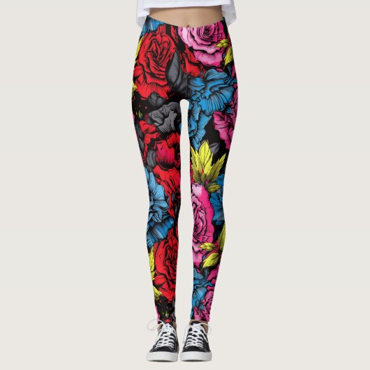 Bold Punk Blooms Floral  Leggings (Voorkant)