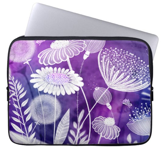 Bold Purple and Violet Wild Flower Art Laptop Sleeve (Voorkant)