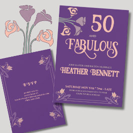 Bold Purple Art Nouveau 50 and Fabulous Birthday Kaart