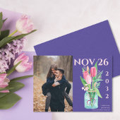 Bold Purple & Blush Floral Photo Save the Date Aankondiging