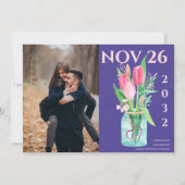 Bold Purple & Blush Floral Photo Save the Date Aankondiging (Voorkant)