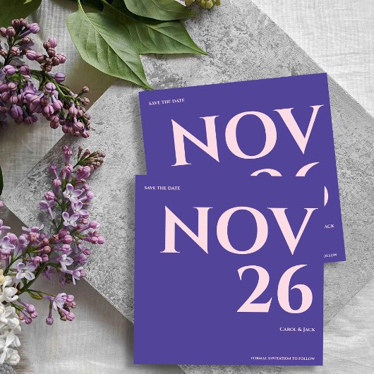 Bold Purple Blush Minimalist Wedding Save the Date Aankondiging