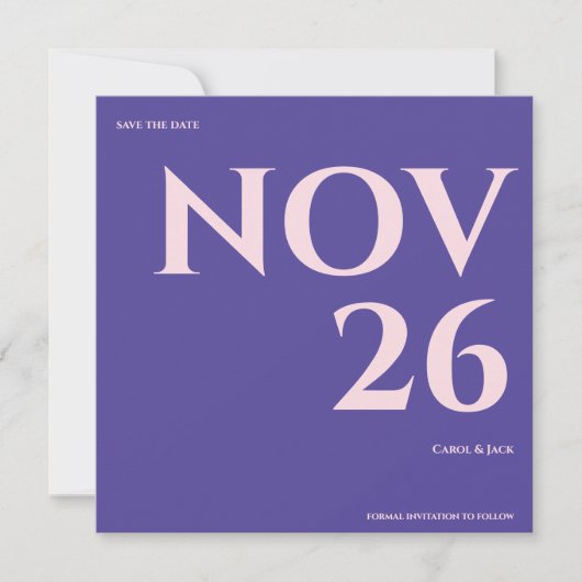 Bold Purple Blush Minimalist Wedding Save the Date Aankondiging (Voorkant)