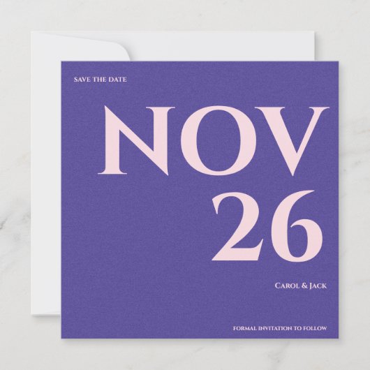 Bold Purple & Blush Photo Wedding Save the Date Aankondiging (Voorkant)
