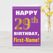 Bold, Purple, Faux Gold 29th Birthday w/ Name Card Kaart (Gele Bloem)