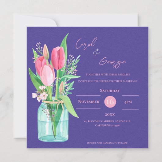 Bold Purple Mason Jar Flowers Wedding Invitation (Voorkant)