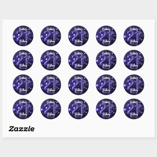 Bold Purple Metallic Glitter Striped 21st Birthday Ronde Sticker (Vel)