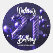 Bold Purple Metallic Glitter Striped 21st Birthday Ronde Sticker (Voorkant)