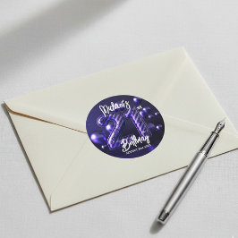 Bold Purple Metallic Glitter Striped 21st Birthday Ronde Sticker
