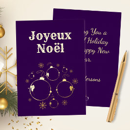 Bold Purple Modern Joyeux Noel Gold  Folie Feestdagenkaart