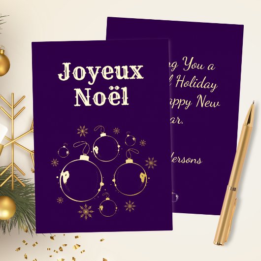 Bold Purple Modern Joyeux Noel Gold  Folie Feestdagenkaart