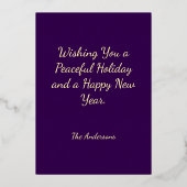 Bold Purple Modern Joyeux Noel Gold  Folie Feestdagenkaart (Achterkant)