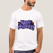 Bold Purple & Orange Happy Halloween Bats Graphic T-shirt (Voorkant)