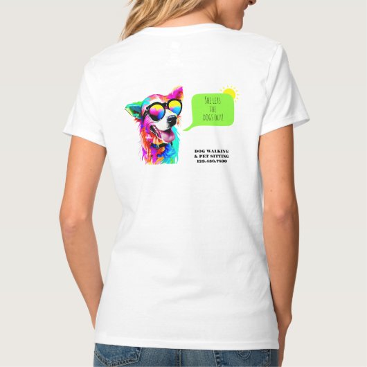 Bold Rainbow Dog Walker Pet Sitter T-shirt (Achterkant)