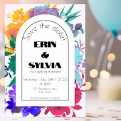 Bold Rainbow Floral Wedding Save The Date