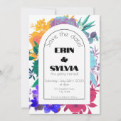 Bold Rainbow Floral Wedding Save The Date (Voorkant)