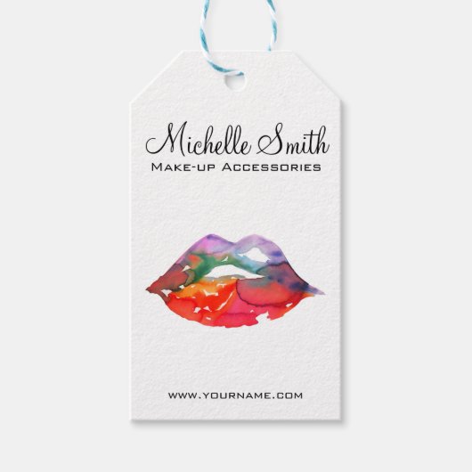 Bold Rainbow Lips Waterverf Tekening Beauty Make-u Cadeaulabel (Voorkant)