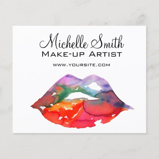 Bold Rainbow Lips Waterverf Tekening Beauty Make-u Flyer (Voorkant)