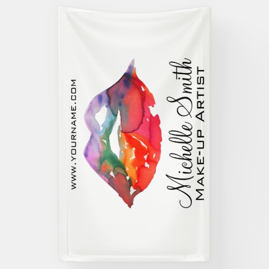 Bold Rainbow Lips Waterverf Tekening Beauty Make-u Spandoek (Verticaal)