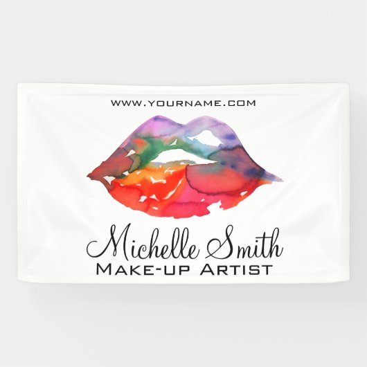 Bold Rainbow Lips Waterverf Tekening Beauty Make-u Spandoek (Horizontaal)
