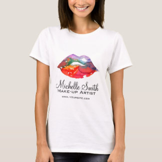 Bold Rainbow Lips Waterverf Tekening Beauty Make-u T-shirt