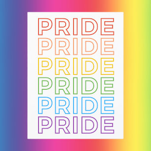 Bold Rainbow Repeating PRIDE Typography Briefkaart